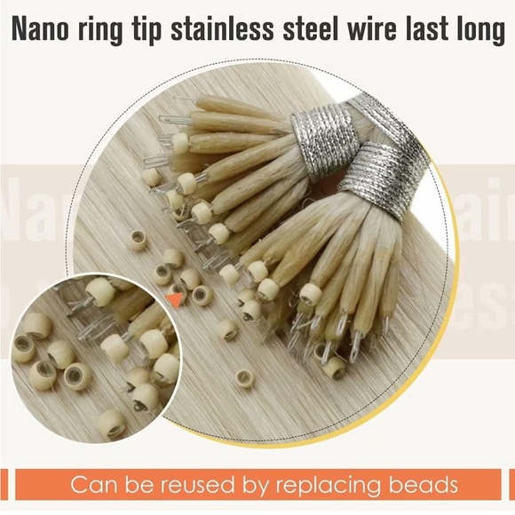 14” Nano Beads Hair Extensions Platinum Blonde Human Hair 50g/50s - Picture 4 of 6